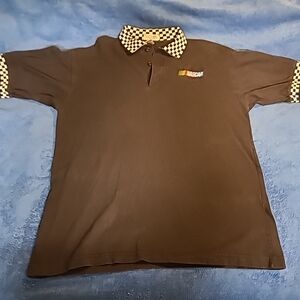 Nascar Mens XL Blacked Chekered Collar & Hem Short Sleeve Polo Ash City Tag